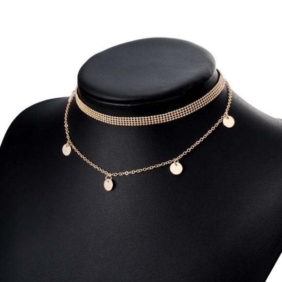 4/$30 Layered Gold Sequin Coin Choker Necklace - Picture 2 of 6